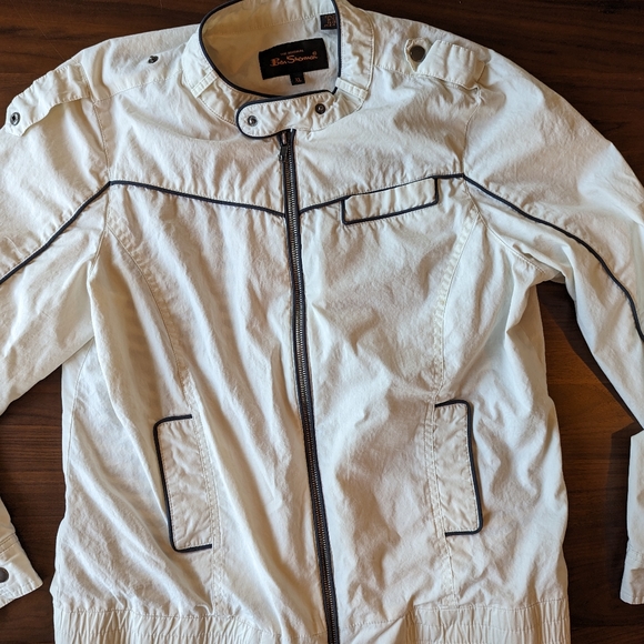 Ben Sherman White Moto Jacket Pockets Striped Liner Y2K Punk Women's Size XL EUC - Picture 4 of 15